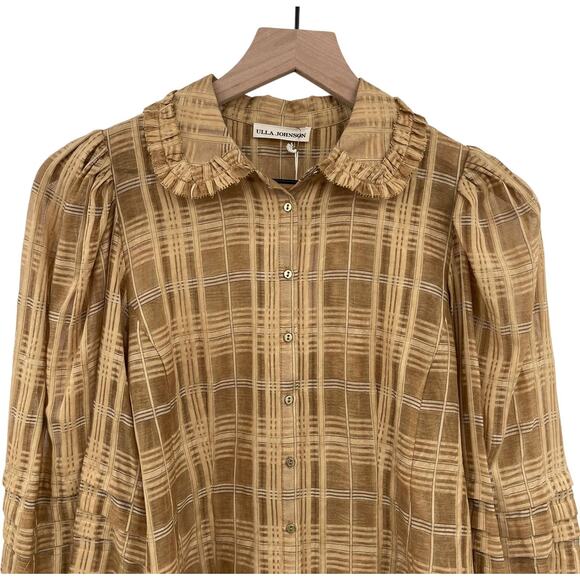 NWT Ulla Johnson Circe Plaid Blouse Chamomile Size 0 Ruffle‎ Puff Sleeve Blouson - Picture 6 of 16